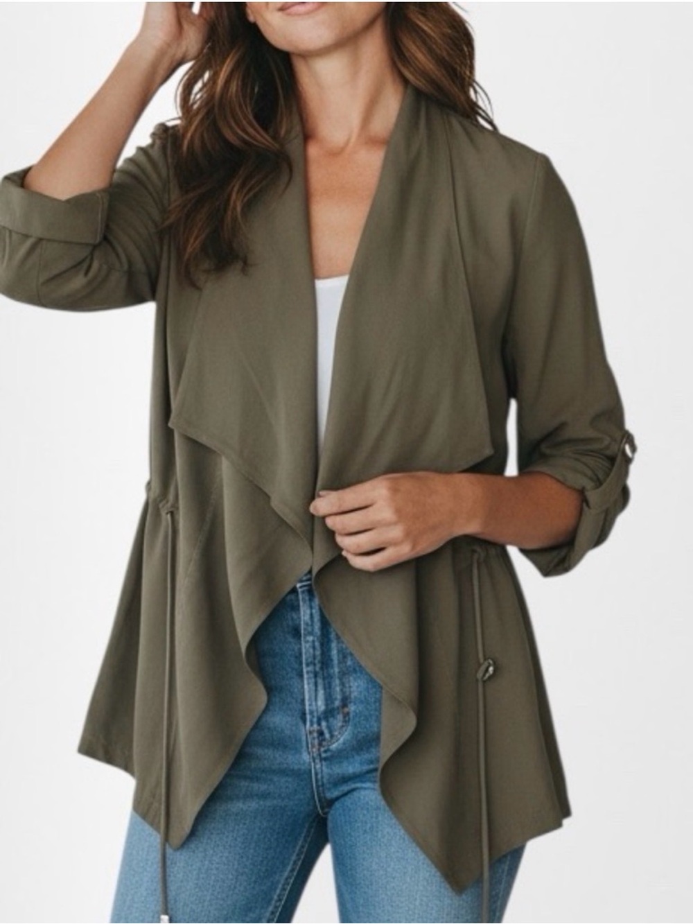 Zara Basic Olive Green Draped Trench Jacket